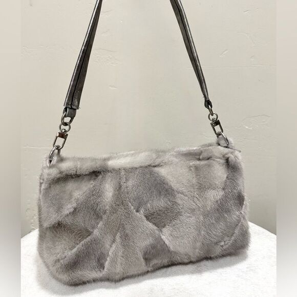 Natural Mink Fur Handmade Shoulder Bag/Clutch/Crossbody Includes 2 Straps Style